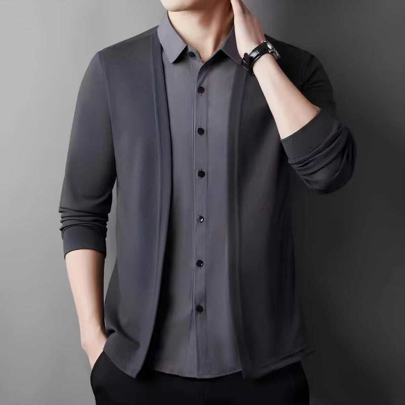 [Pague 2, Leve 3] Camisa Masculina Dorian 2 em 1 com Forro em Algodão e Poliéster + Relógio e Cinto GRÁTIS