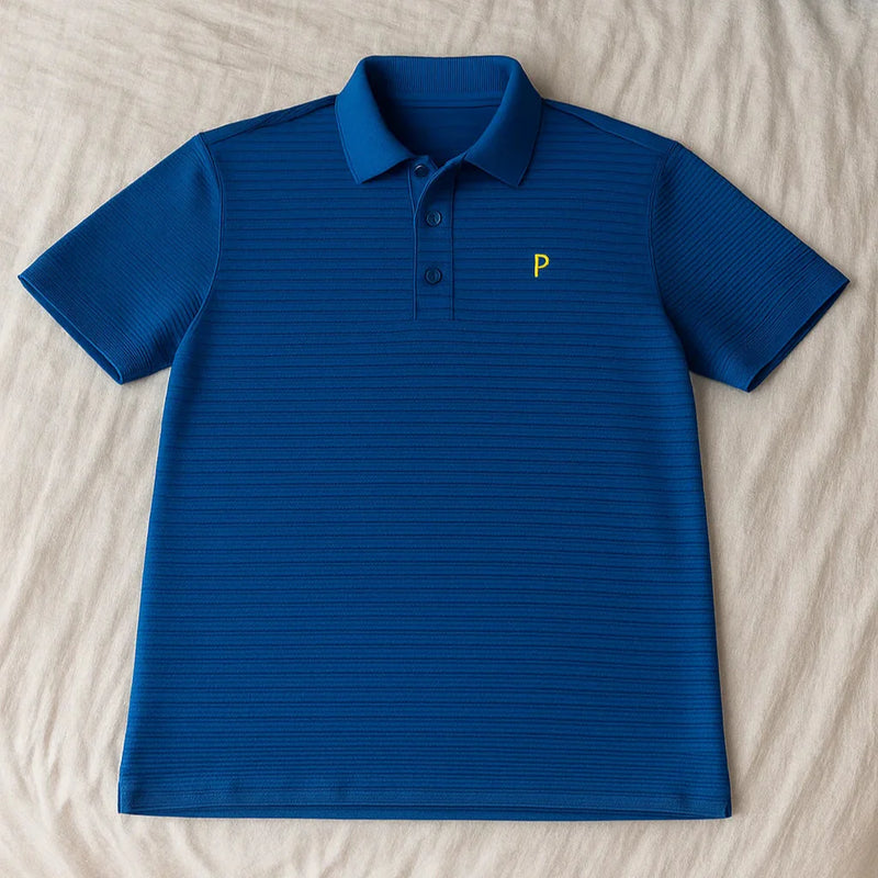 [Leve 5, Pague Só 3] Camisa Polo Masculina Listrada Cardin de Manga Curta em Seda Gelada com Poliuretano + BRINDE: Relógio